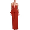 BCBGMAXAZRIA Women's V Neck Off The Shoulder Maxi Peplum Gown