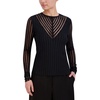 BCBGMAXAZRIA Women's Pullover Crew Neck Sheer Stripe Plunge V Sweater Top