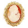 24k Gold Plated Made in New York Cameo Luxury Real Statement Carved Face Royal Resin Brooch Pin Badge Anniversary Mother Gift