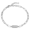Amazon Essentials Platinum Over Sterling Silver Cubic Zirconia Oblong Paperclip Link Bracelet, 6 3/4 Inches with 1 1/4 Inch Extender, (previously Amazon Collection)