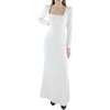 BCBGMAXAZRIA Women's Long Sleeve Square Neck Evening Gown with Open Back Keyhole