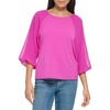 Calvin Klein Women's Loose Fitted Matte Jersey Mixed Media Lantern Sleeve Blouse