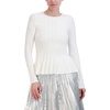 BCBGMAXAZRIA Women's Long Sleeve Crew Neck Pullover Peplum Sweater Top