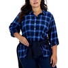 plus womens cotton metallic button-down top