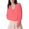 BCBGMAXAZRIA Women's Relaxed Long Sleeve Faux Wrap Blouse Scoop Neck Surplice Top