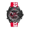 Diesel Mega Chief Stainless Steel and Leather Analog-Digital Men's Watch, Color: Gunmetal, Red (Model: DZ4647)