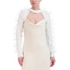 BCBGMAXAZRIA Women's Long Sleeve Crew Neck Pullover Feather Shrug Sweater Top