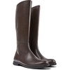 Brown leather and textile black boots for women