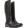 Black leather and textile black boots for women