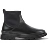 Black leather and textile ankle boots for women