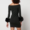 Alexander Wang Faux Fur Trimmed Jersey Off-Shoulder Mini Dress - L