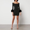 Alexander Wang Faux Fur Trimmed Jersey Off-Shoulder Mini Dress - L