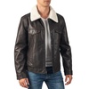 Aaron Mens Fitted Trucker Jacket Sherpa Collar Faux Leather Casual Coat