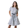 Womens' Short Pleated Sleeve Woven Dress with Waist Tie