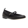 Black Leather Ballerina Shoes Mesh Strap