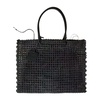 Black Woven Straw Shopper Bag