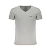 Gray Cotton V-Neck T-Shirt with Print