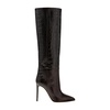 Black Crocodile-Effect Knee-High Stiletto Boots