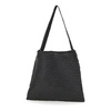 Black Leather Shoulder Bag with Woven Texture