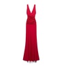 Red Draped V-Neck Long Dress