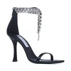 Black Heeled Leather Sandals with Crystals