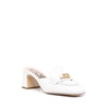 White Leather Sandals with Square Toe and Mid Block Heel
