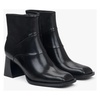 Black Leather Ankle Boots with Stable Heel