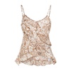 Asymmetric Ruffle Top Brown White