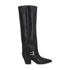 Long, pointed knee-high boots in smooth black leather