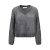 Mohair V-Neck Sweater with Ribbed Hem