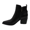Black leather ankle boots with zippers and buckle