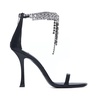 Black Heeled Leather Sandals with Crystals