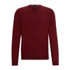 Mens V-Neck Pure Wool Sweater in Dark Red