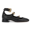 Black Triple Strap Leather Pumps