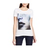 White T-Shirt with Blue and Black Print