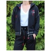 Zip-up Hooded Vest in Mixed Viscose with Cotton Velvet Panels