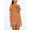 Brown Leather T-shirt with Embroidered Motif