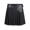 Black Pleated Skirt with Leather Trim