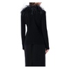 Feather Trim V-Neck Black Cardigan