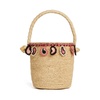 Beige Raffia Top Handle Bag with Paisley Motif