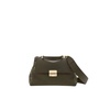 Khaki Leather Shoulder Bag with Colorful Stones
