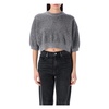Grey Logo-Embossed Cropped Sweater Knitwear