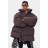 Women's Dark Brown Quilted Puffer Jacket with a High Collar Estro ER00116295
