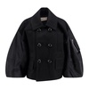 Black Wool Jacket Double-Breasted Button