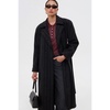 Long Black Pinstripe Belted Coat