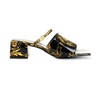 Black Women Sandals with Baroque Print and Metallic Gold Details