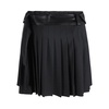 Black Pleated Skirt with Leather Trim