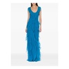 Turquoise Silk Ruffled Gown Maxi Dress