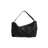 Black Leather Shoulder Bag with Gold Metal Accents
