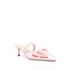 Pink Satin Heeled Mules with Logo Print